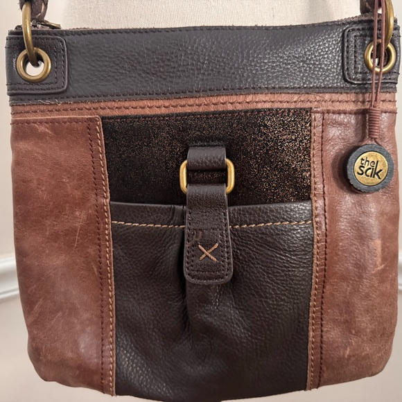 The Sak | 100% Genuine Leather | Two-Tone Brown & Black | Messenger Shoulder Bag - Picture 4 of 13